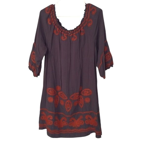 Ivy Jane Women's Size Medium Orange Embroidered Gray Tunic or Mini Dress - Picture 4 of 12